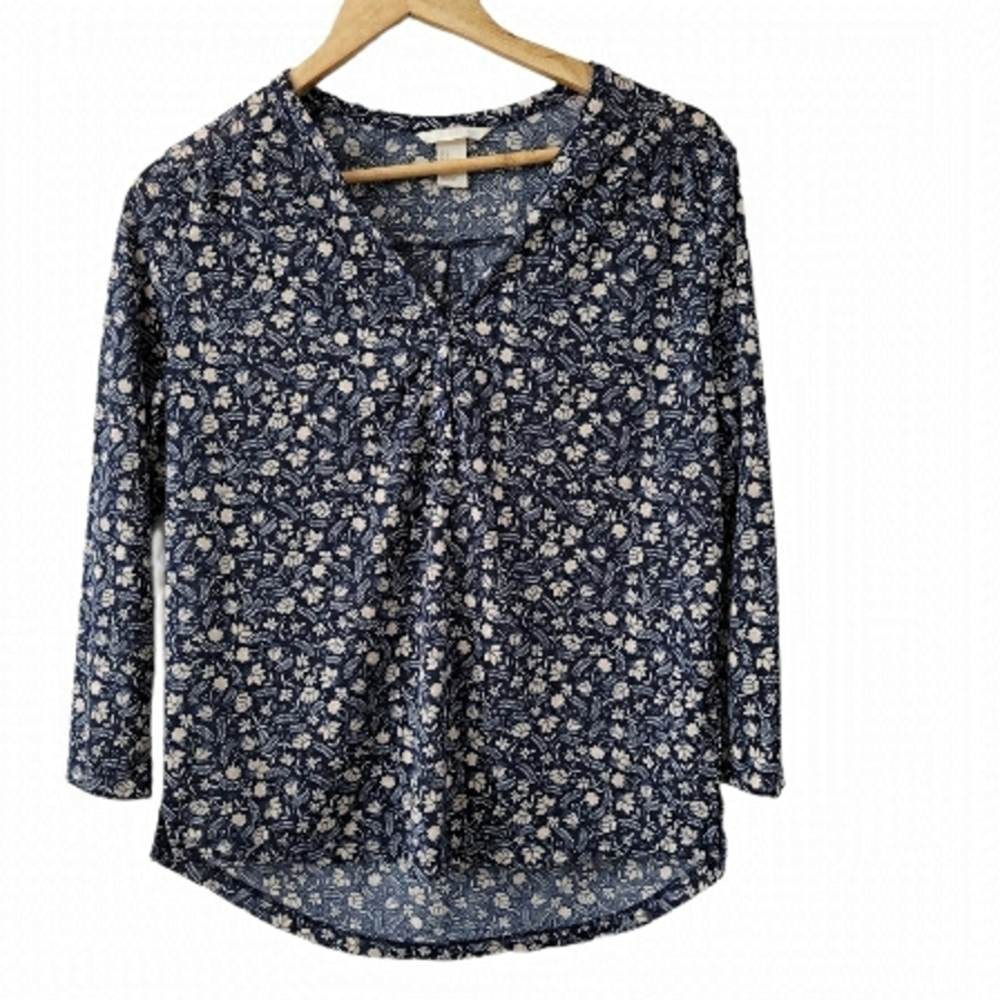 𝅺BOHO Lightweight High Low Button  Liberty Floral Tunic Top Size S/M
